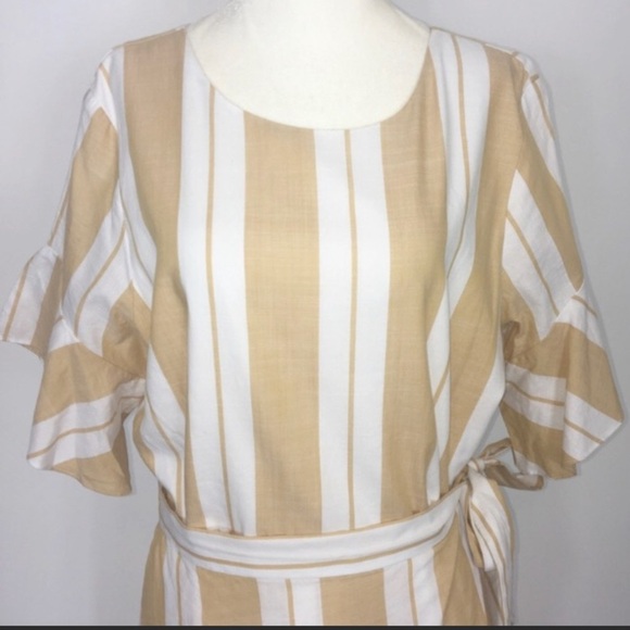 EXPRESS Ruffle Sleeve Stripe Lined Faux Wrap Dress, Size L - Picture 4 of 10